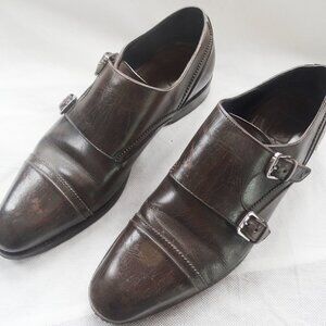 Ermenegildo Zegna ITALY Brown Leather Dress Loafer Shoes US 9.5 Double Monk